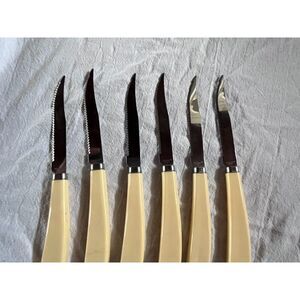 Set of 6 Vintage Ivory Bakelite  Steak Knives QuiKut Stainless Steel